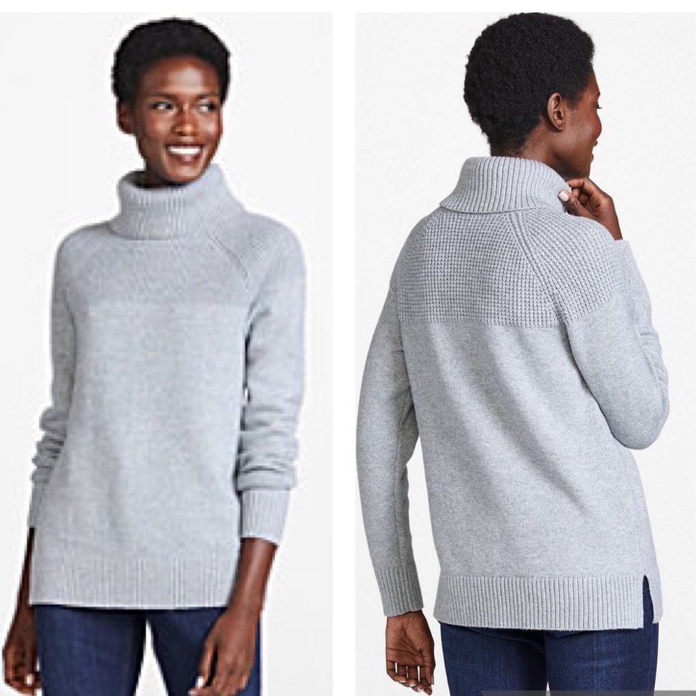 L.L. Bean Super Soft Waffle Turtleneck Sweater Grey L
